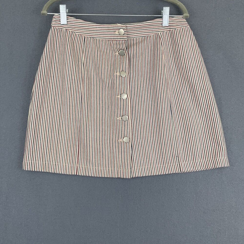 En Crème Striped Mini Skirt Button Front Womens Sz L